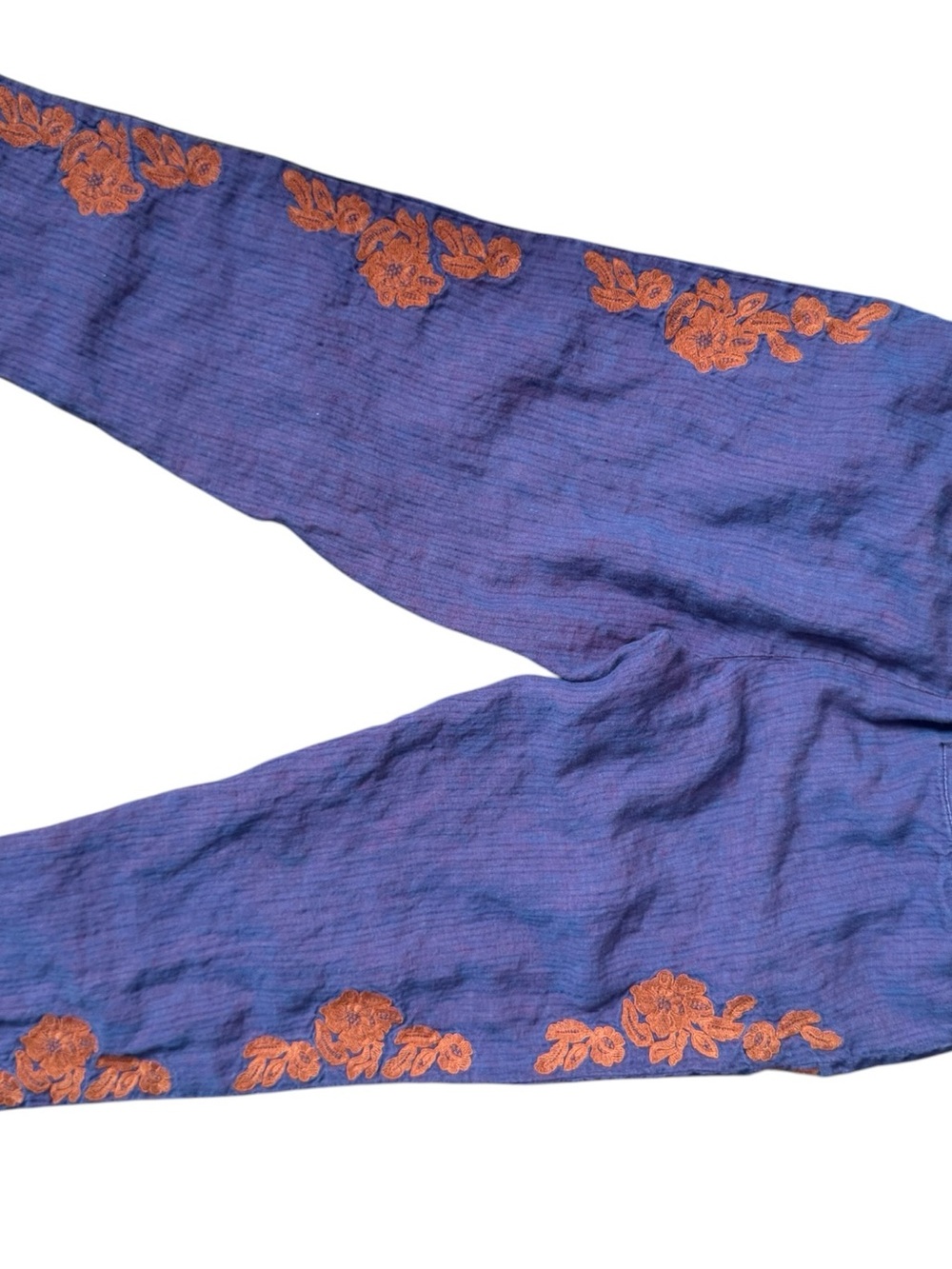 Purple Embroidered Relaxed Linen Blend Pants - Picture 7 of 8